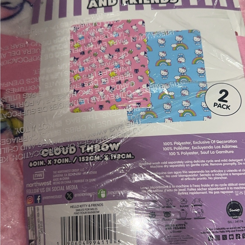 Sanrio Hello Kitty Cloud Throw Set of 2 - Pink & Light Blue